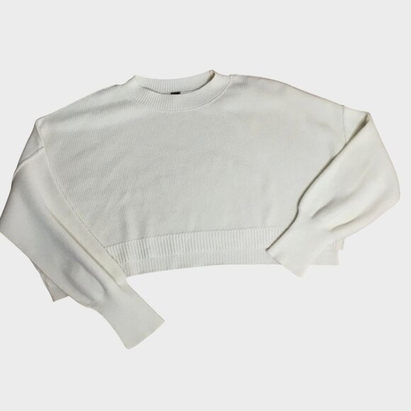 FREE PEOPLE Easy Street Knit Crop Pullover Sweater Moonglow Cream OS / L Slouchy - Picture 2 of 7